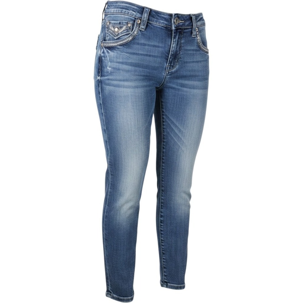 Miss Me Curvy Ankle Skinny Jeans Blue Embroidered Sequin Denim Size 29 E3870VA4A